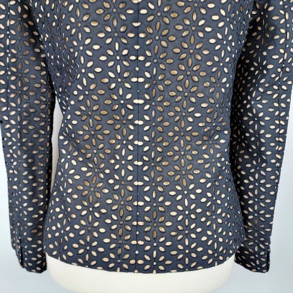 Michael Kors Made In Italy Black Caramel Cotton Silk Embroidered Cutout Blazer 6 - Picture 9 of 15